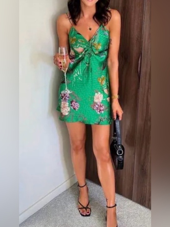 Zara Dresses & Skirts - Zara floral print satin slip dress spaghetti straps and a ruched V-neckline.